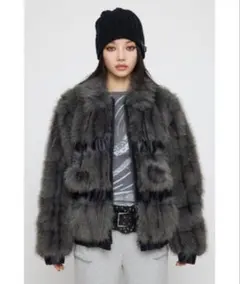 グレー ファー ボンバージャケット