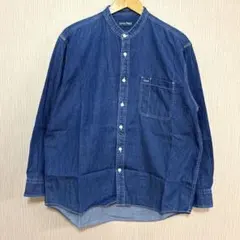 デニムシャツ　ノーカラー　ビンテージディテール　トリプルステッチ