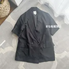 H&M premium ショートスリーブリネンジャケット 黒のサムネイル