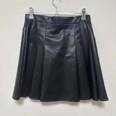 フェイクレザー プリーツスカート キュロット ブラック