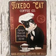 ブリキ看板 猫コック 白黒猫 ねこ カフェ アメリカン雑貨 おしゃれ壁装飾DIY