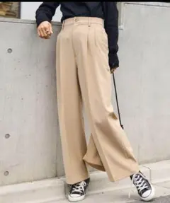 FREAKS　STORE　UVカット リネンライク タックワイドパンツ キャメル