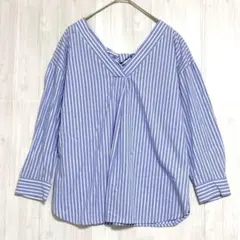 ELLE エル　Vネック バックリボン ストライプブラウス　38 / M