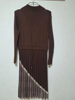 ブラウン ニットワンピース 長袖