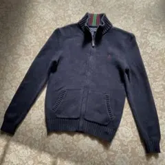 ポロラルフローレン　コットンジップアップニットジャケットMネイビー　ポニー刺繍
