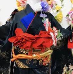 七五三七歳❣️豪華黒地ラメ花々金彩⭐︎正絹全通袋帯刺繍煌びやか⭐︎完全フルセットのサムネイル