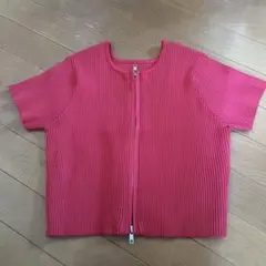 ダブルジップリブニットトップス M レッド