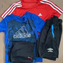 adidas 赤 Tシャツ & 青 Tシャツ & ショーツ２枚　サッカー