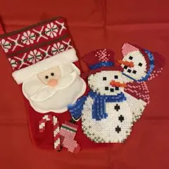 クリスマス オーナメント サンタクロース ストッキング ハンドメイド ビーズ5点