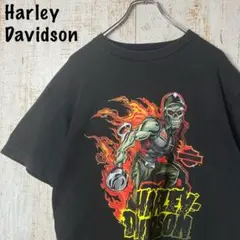 ハーレーダビッドソン スカル バックプリント Tシャツ ブラック アメリカ古着のサムネイル