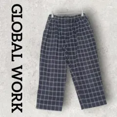 GLOBAL WORK レディース チェック柄パンツ ワイド (S) ネイビー系
