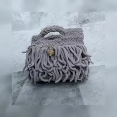 ミニバック　マイクロバック　ハンドメイド　ズパゲッティ　グレー