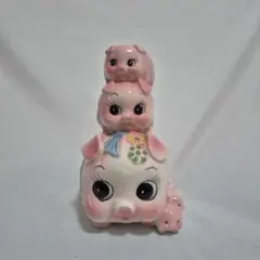 【昭和レトロ】陶器製 子豚の親子 貯金箱