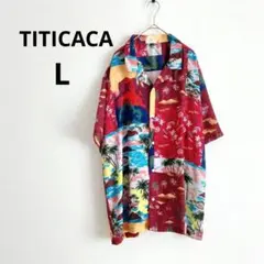 チチカカ▶アロハシャツ 総柄 レッド オープンカラー Lのサムネイル