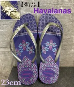 【新品】象さんモチーフ付きHavaianas ビーチサンダル 23cm パープル