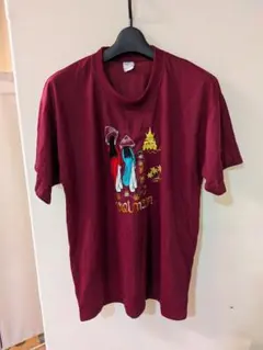 Vietnam 刺繍 半袖 Tシャツ ボルドー L