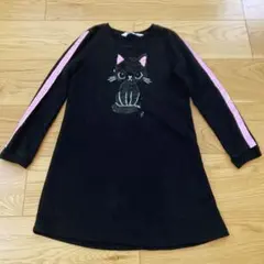 猫スパンコールの長袖ワンピース