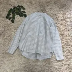 7196✾無印良品✾バンドカラーシャツ【XS】ストライプ/グレー/コットン100