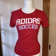 adidas soccer ロゴTシャツ 赤 ブロケットコア 古着 S チビT