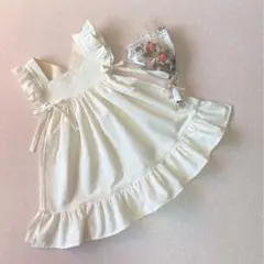 ハンドメイド被布エプロン(裾フリルあり)アイボリー(生成り色)100