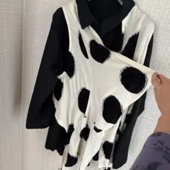 ドット柄レイヤード長袖シャツ