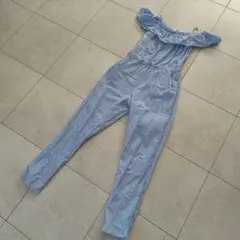 H&M ストライプ柄 オフショルダーオールインワン 140