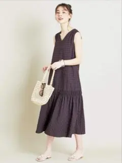 美品♡ユナイテッドアローズ ギンガムチェック ノースリーブ ワンピース ベルト UNITED ARROWS（ユナイテッドアローズ）の「ギンガムチェック