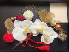 胡蝶蘭髪飾り　前撮り　和装　結婚式　成人式七五三　白＆金&赤　水引②