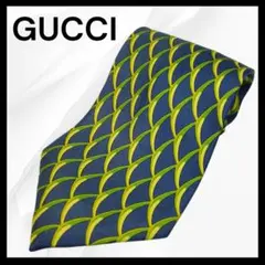 【美品】GUCCI グッチ ネクタイ ネイビー グリーン 紺 緑 シルク 柄物
