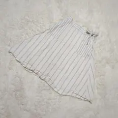 ユニクロ　リネンブレンド　ベルテッド　フレアスカート　L ライトブルーストライプ