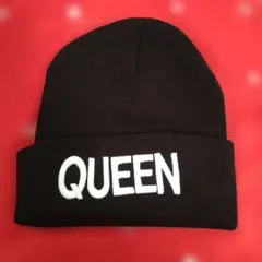 QUEEN ロゴ ニット帽 ビーニー ブラック