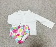 【美品】ベビー水着 女の子 UVカット長袖ラッシュガードセット