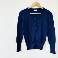 d*読様 クルーネックニットカーディガン　Lサイズ　青ブルー系　差し色　袖口飾り