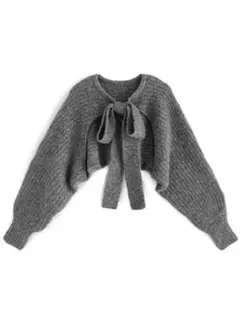 前後2wayビッグリボンクロップド丈ニットボレロ