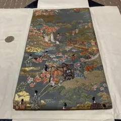 礼装向き袋帯　青金色　平安調柄　朱金錦　本金重ね箔　VINTAGE