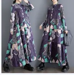 モード系 ロングワンピース Aライン 総柄 ブラック ゆったり　モノトーン 体型