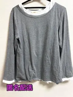 グレー 長袖Tシャツ レイヤード風