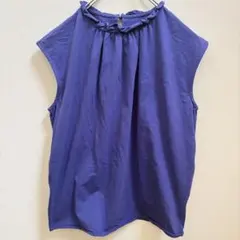【ロペピクニック】パープルブラウス ノースリーブ フリルネック オフィス（M）