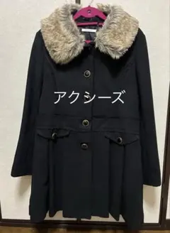 axes femmeファー襟付き ブラックロングコート M