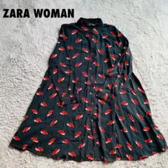 ZARAWOMAN 長袖 シャツ チュニック ミニワンピ 車 ステッチ 黒 赤