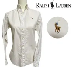 【美品】ラルフローレン コットンシャツ ホワイト 刺繍 M相当