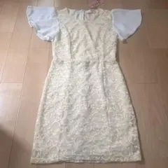 新品　オフホワイト・イエロー系　レース　ミニワンピース