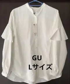 新品タグ付き　GU ラッフルスリーブブラウス　L
