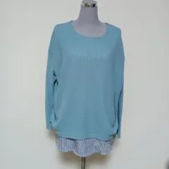 SHOO-LA-RUE 水色 長袖ニット ストライプ裾付き 129