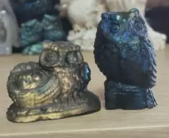 ラブラドライトフクロウ置物ふくろうブルーシラー - メルカリ