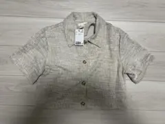 H&M ベージュチェック柄 半袖シャツ