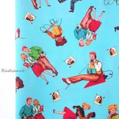 SALE128.テレフォンダンス レトロ USAコットン シーチング はぎれ　青