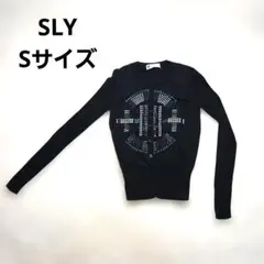 SLY スライ ビジュー装飾 長袖カーディガン 黒 ブラックコットン 綿100％のサムネイル