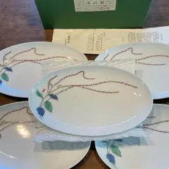 宮内庁御用達　深川製磁水引草楕円多用皿揃5枚組 未使用保管品