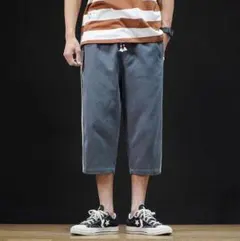 クロップドパンツ メンズ ショートパンツ 三本線 七分丈ズボン イージーパンツ